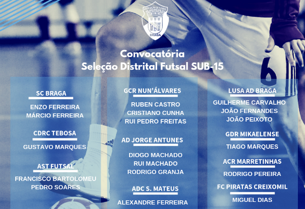 Convocatória Seleção Distrital Futsal Masculina Sub-15